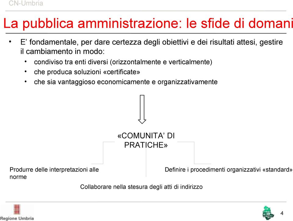 soluzioni «certificate» che sia vantaggioso economicamente e organizzativamente «COMUNITA DI PRATICHE» Produrre delle