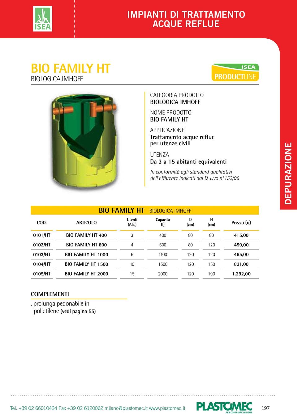 vo n 152/06 0101/T BIO FAMILY T 400 3 400 80 80 415,00 0102/T BIO FAMILY T 800 4 600 80 459,00 0103/T BIO FAMILY T 1000 6 1100 465,00 0104/T BIO FAMILY T