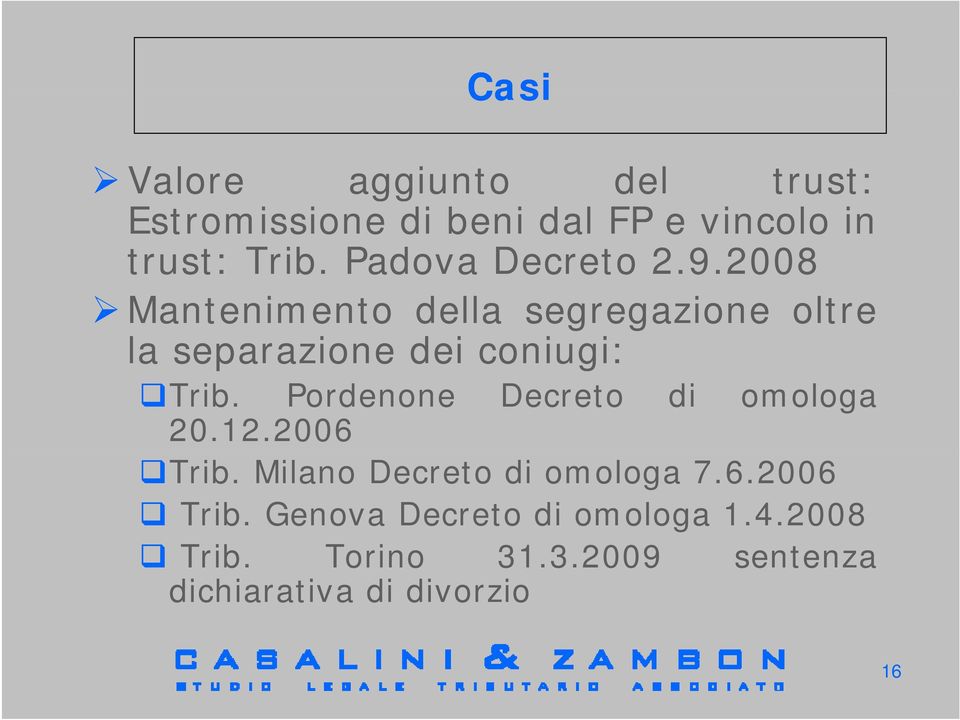 2008 Mantenimento della segregazione oltre la separazione dei coniugi: Trib.