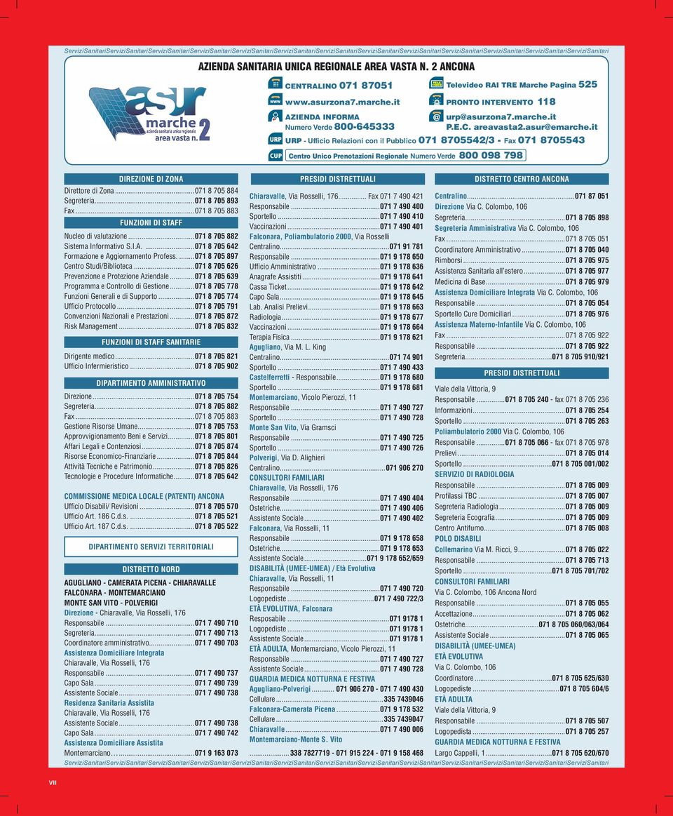 it URP - Ufficio Relazioni con il Pubblico 071 8705542 /3 - Fax 071 8705543 DIREZIONE DI ZONA Direttore di Zona...071 8 705 884 Segreteria... 071 8 705 893 Fax.