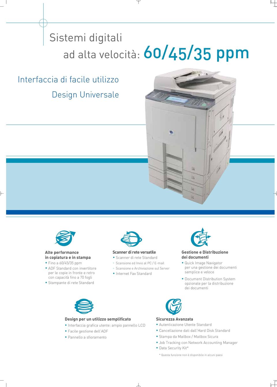 Server Internet Fax Standard Gestione e Distribuzione dei documenti Quick Image Navigator per una gestione dei documenti semplice e veloce Document Distribution System opzionale per la distribuzione