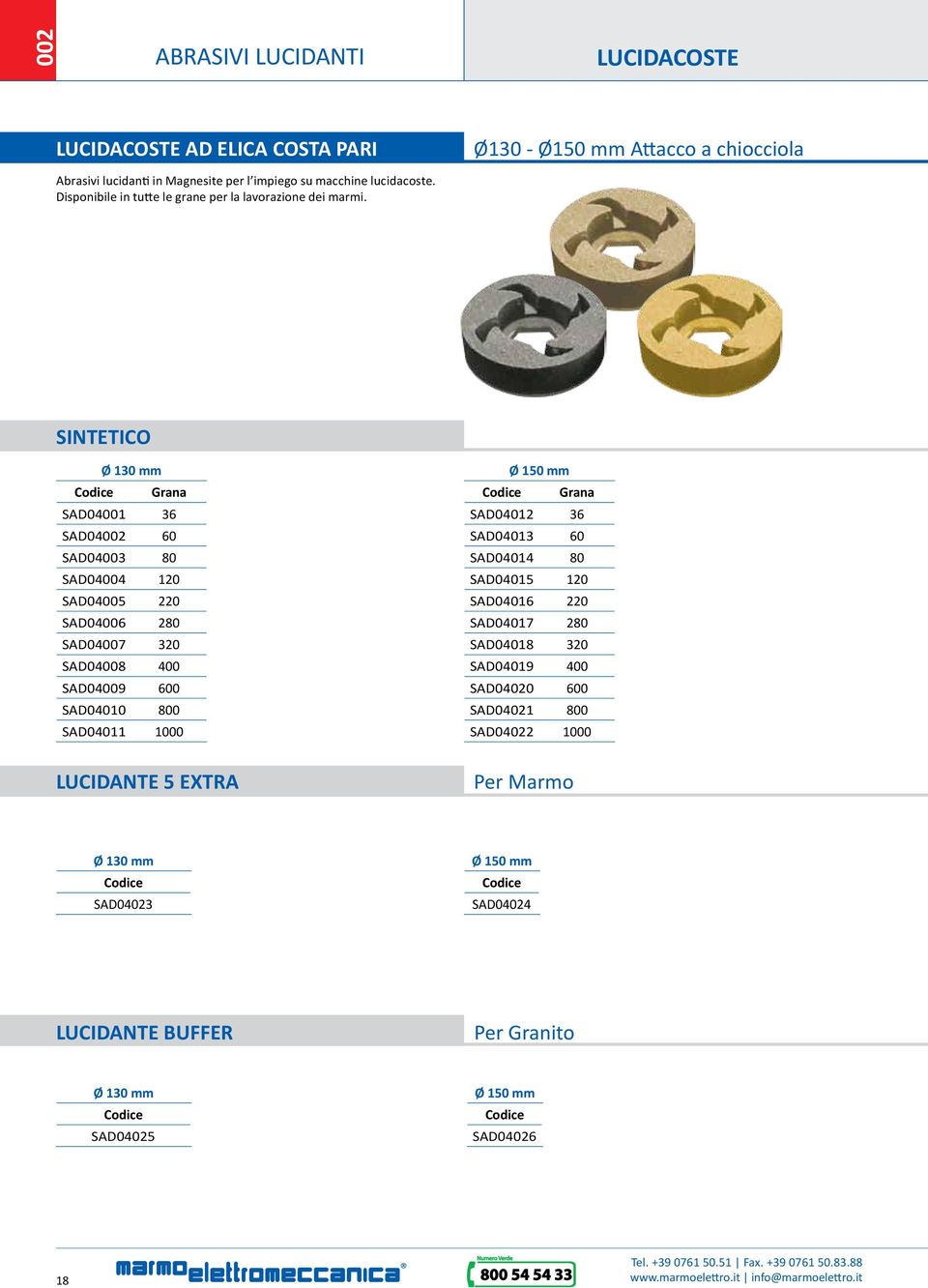 SINTETICO Ø 130 mm Codice Grana SAD04001 36 SAD04002 60 SAD04003 80 SAD04004 120 SAD04005 220 SAD04006 280 SAD04007 320 SAD04008 400 SAD04009 600 SAD04010 800 SAD04011 1000 Ø 150 mm