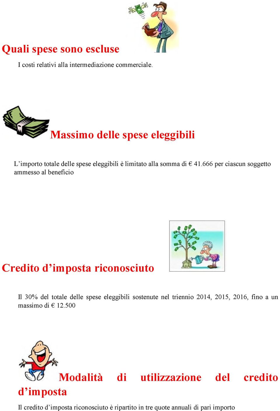 666 per ciascun soggetto ammesso al beneficio Credito d imposta riconosciuto Il 30% del totale delle spese eleggibili