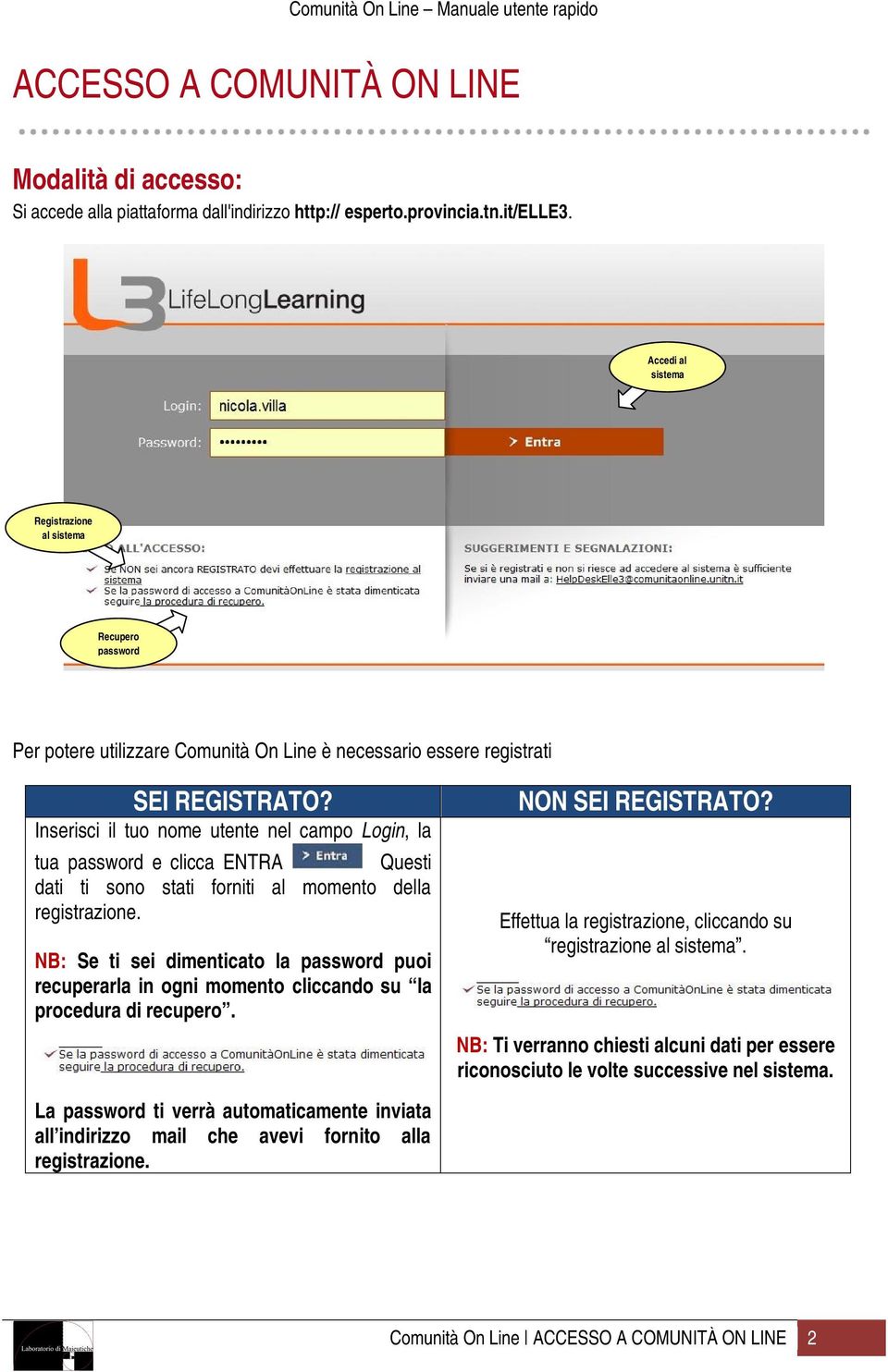 Inserisci il tuo nome utente nel campo Login, la tua password e clicca ENTRA Questi dati ti sono stati forniti al momento della registrazione.