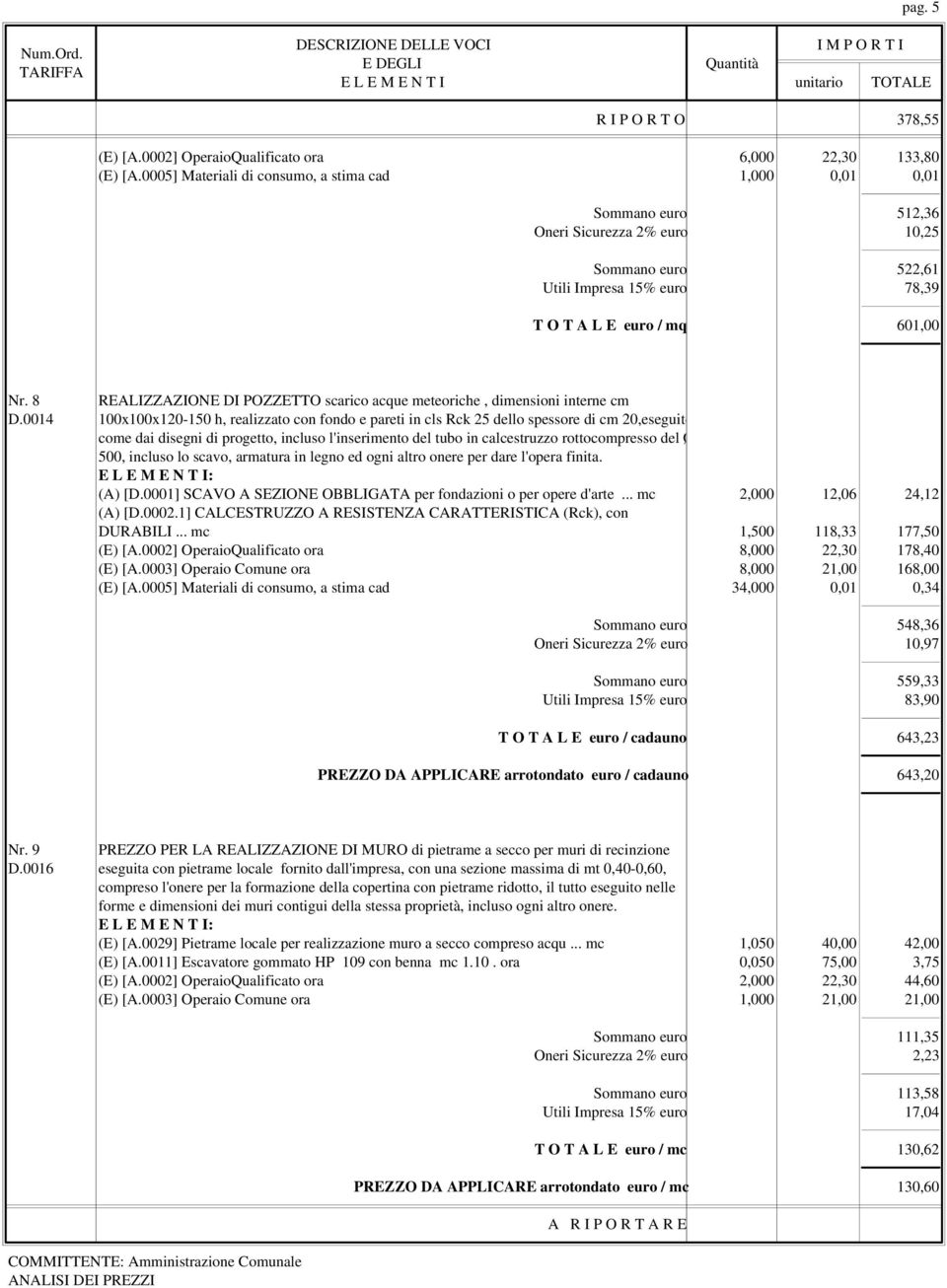 8 REALIZZAZIONE DI POZZETTO scarico acque meteoriche, dimensioni interne cm D.