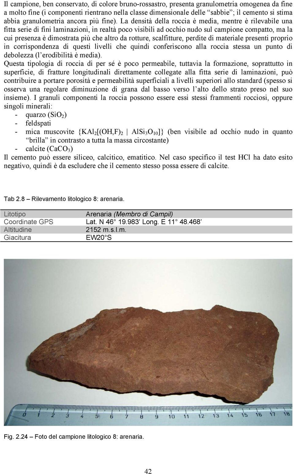 La densità della roccia è media, mentre è rilevabile una fitta serie di fini laminazioni, in realtà poco visibili ad occhio nudo sul campione compatto, ma la cui presenza è dimostrata più che altro