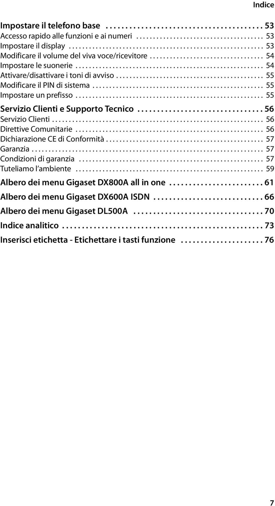 ....................................................... 54 Attivare/disattivare i toni di avviso............................................ 55 Modificare il PIN di sistema................................................... 55 Impostare un prefisso.