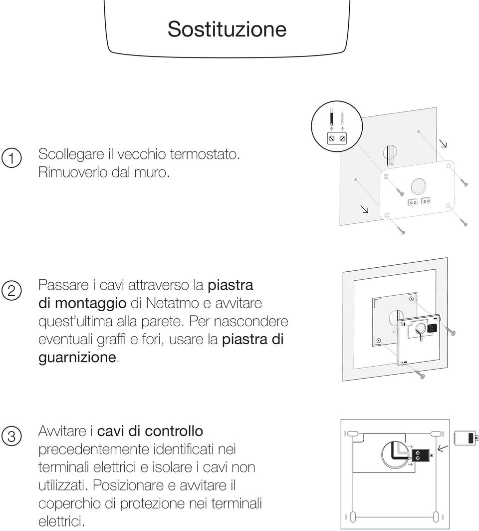 Per nascondere eventuali graffi e fori, usare la piastra di guarnizione.