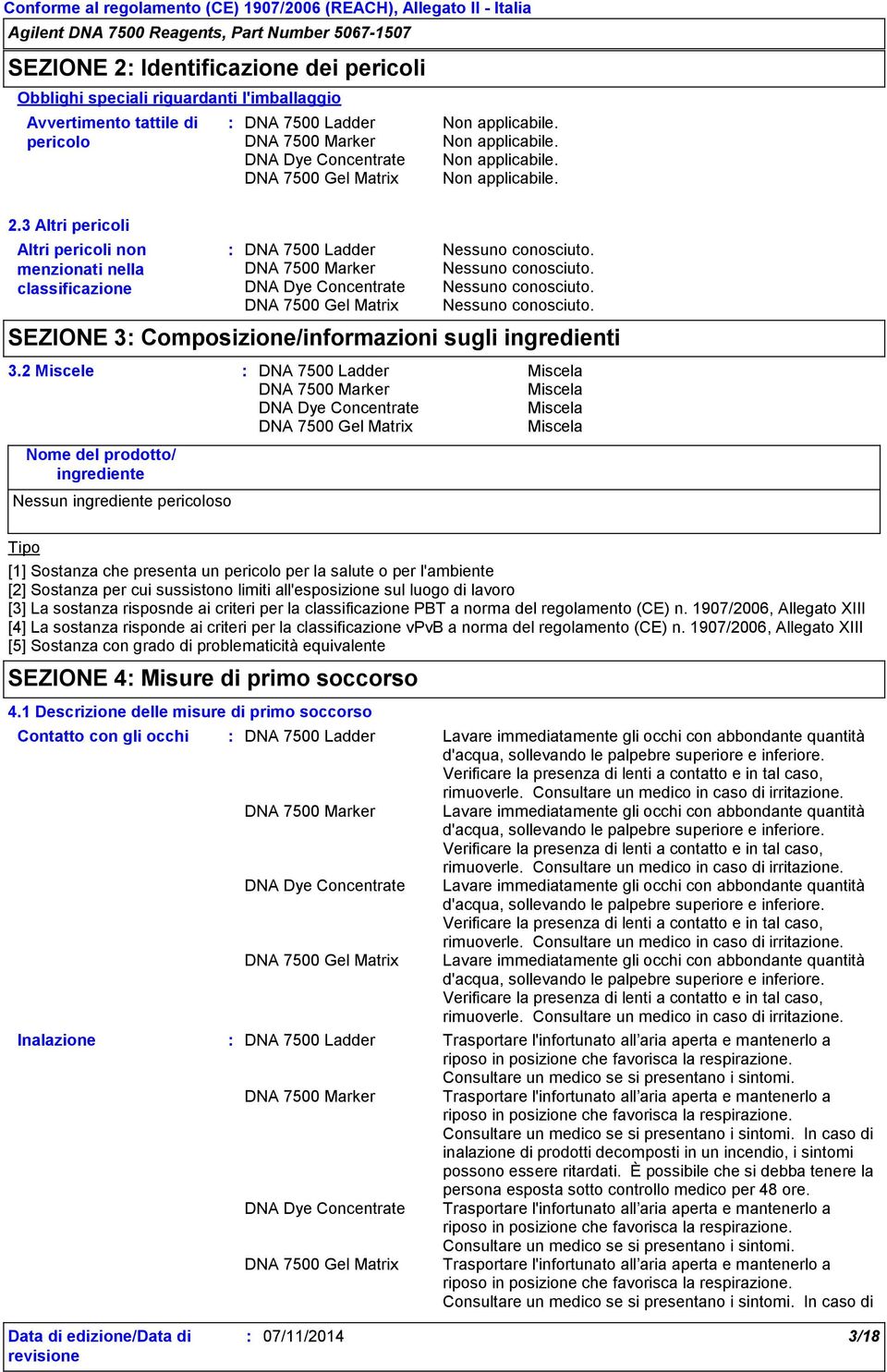 2 Miscele Miscela Miscela Miscela Miscela Nome del prodotto/ ingrediente Nessun ingrediente pericoloso Tipo [1] Sostanza che presenta un pericolo per la salute o per l'ambiente [2] Sostanza per cui