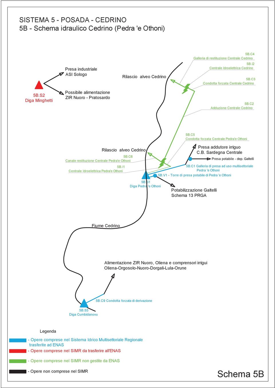 C2 Adduzione Centrale Cedrino Rilascio alveo Cedrino 5B.C6 Canale restituzione Centrale Pedra'e Othoni 5B.I1 Centrale Idroelettrica Pedra'e Othoni 5B.