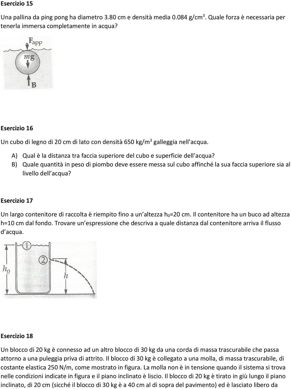 B) Quale quantità in peso di piombo deve essere messa sul cubo affinché la sua faccia superiore sia al livello dell acqua?