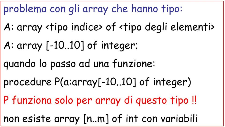 .10] of integer; quando lo passo ad una funzione: procedure
