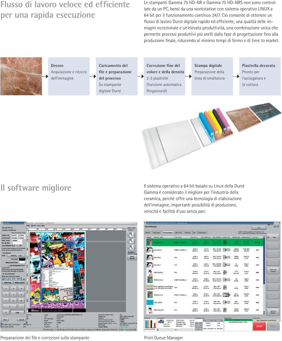 Ciò consente di ottenere un flusso di lavoro Durst digitale rapido ed efficiente, una qualità delle immagini eccezionale e un elevata produttività, una combinazione unica che permette processi
