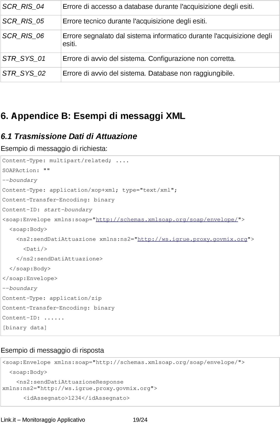 Database non raggiungibile. 6. Appendice B: Esempi di messaggi XML 6.1 Trasmissione Dati di Attuazione Esempio di messaggio di richiesta: Content Type: multipart/related;.