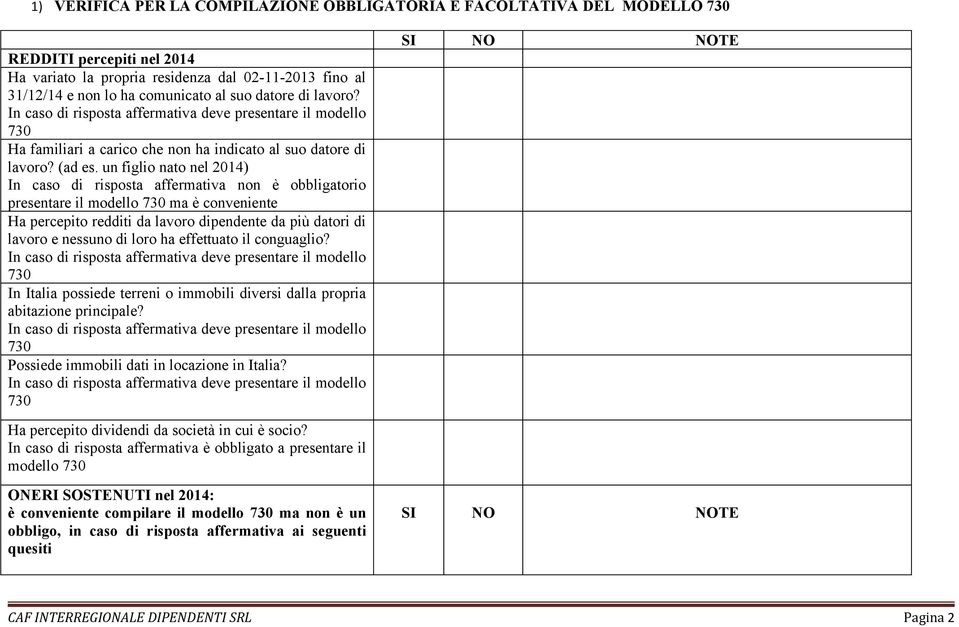 ha effettuato il conguaglio? In Italia possiede terreni o immobili diversi dalla propria abitazione principale? Possiede immobili dati in locazione in Italia?