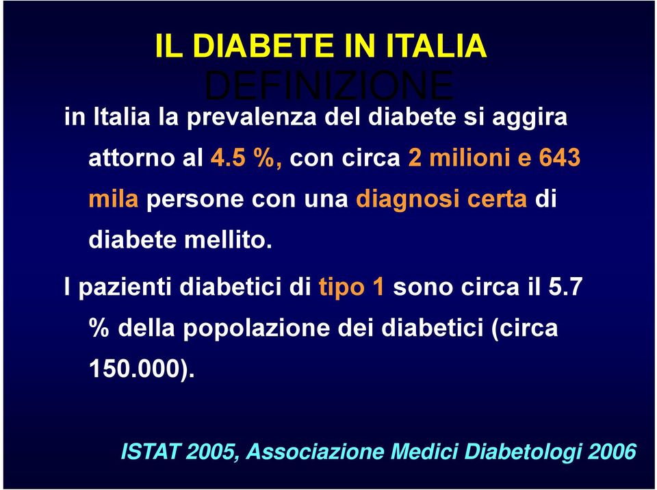 5 %, con circa 2 milioni e 643 mila persone con una diagnosi certa di diabete