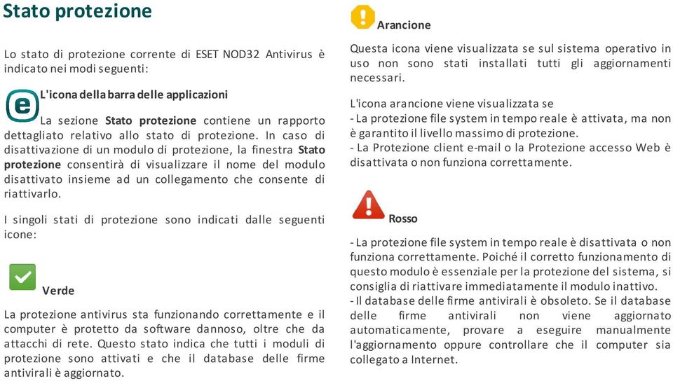 In caso di disattivazione di un modulo di protezione, la finestra Stato protezione consentirà di visualizzare il nome del modulo disattivato insieme ad un collegamento che consente di riattivarlo.