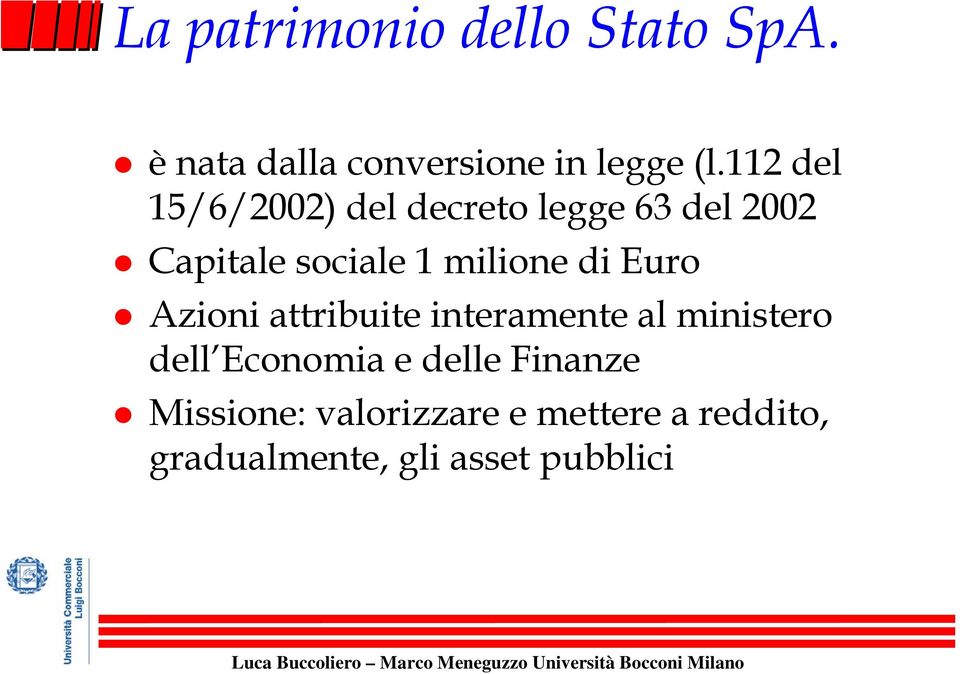 milione di Euro Azioni attribuite interamente al ministero dell Economia e