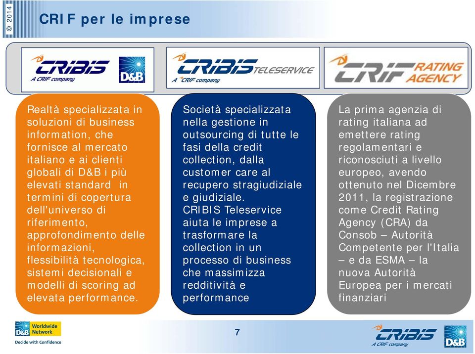 Società specializzata nella gestione in outsourcing di tutte le fasi della credit collection, dalla customer care al recupero stragiudiziale e giudiziale.