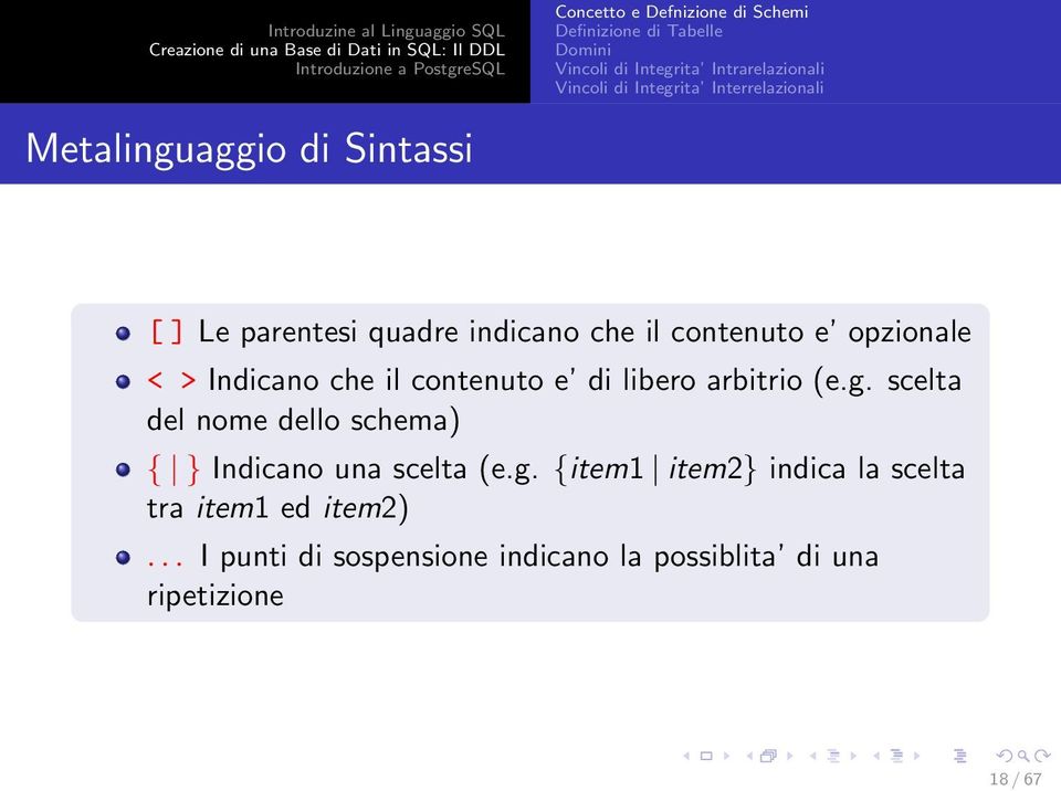 scelta del nome dello schema) { } Indicano una scelta (e.g.