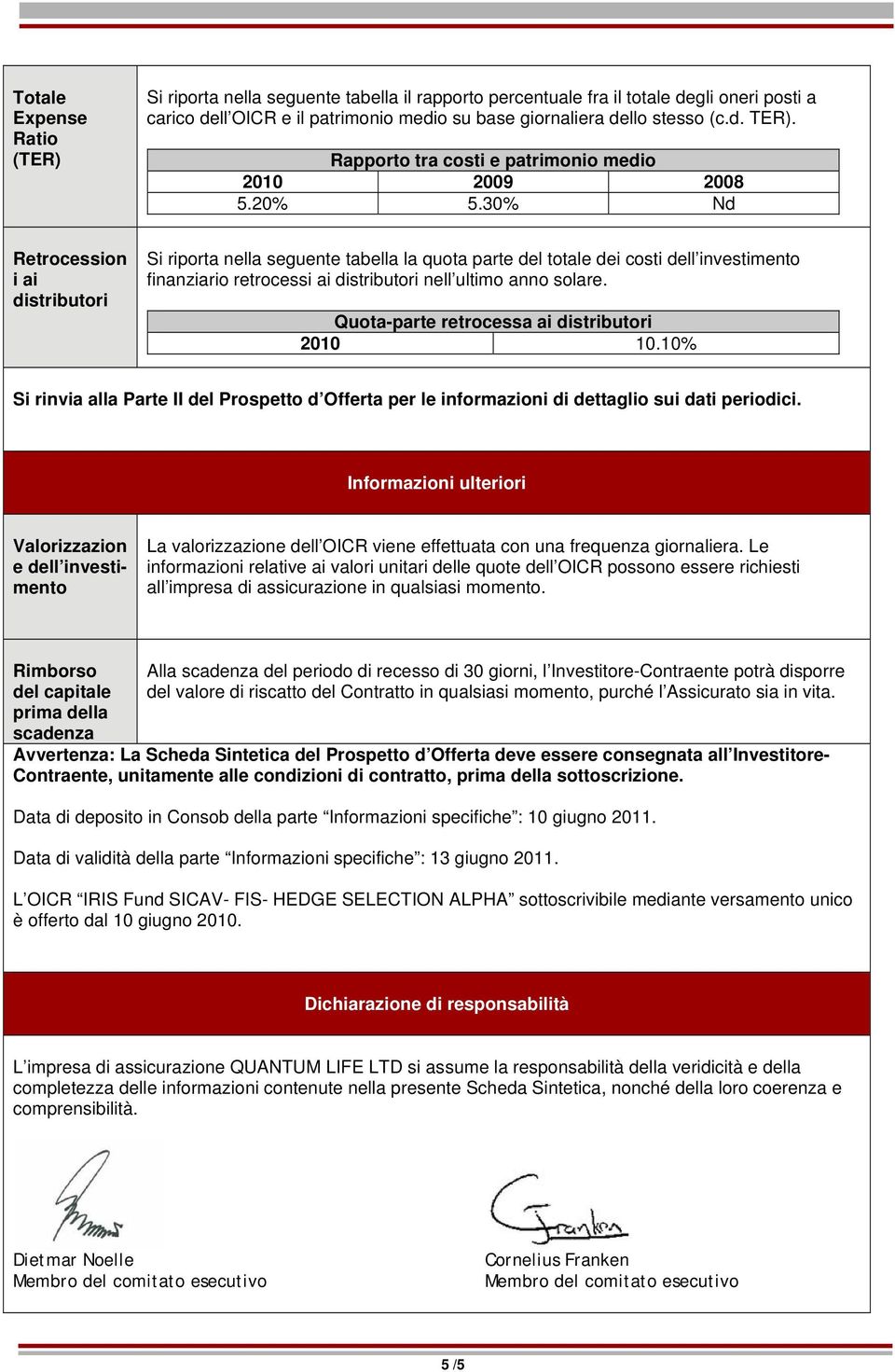 30% Nd Retrocession i ai distributori Si riporta nella seguente tabella la quota parte del totale dei costi dell investimento finanziario retrocessi ai distributori nell ultimo anno solare.