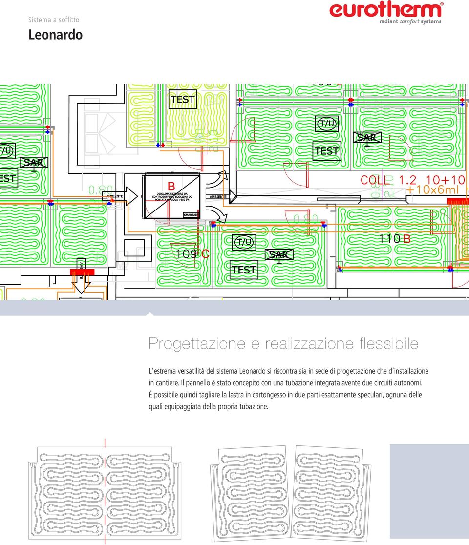 Il pannello è stato concepito con una tubazione integrata avente due circuiti autonomi.