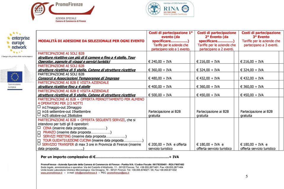 strutture ricettive con più di 6 camere e fino a 4 stelle, Tour Operator, agenzie di viaggi e servizi turistici 240,00 + IVA 216,00 + IVA 216,00 + IVA strutture ricettive di 5 stelle, Catene di