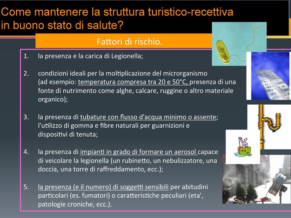 organico); 3. la presenza di tubature con ﬂusso d'acqua minimo o assente; l'u2lizzo di gomma e ﬁbre naturali per guarnizioni e disposi2vi di tenuta; 4.