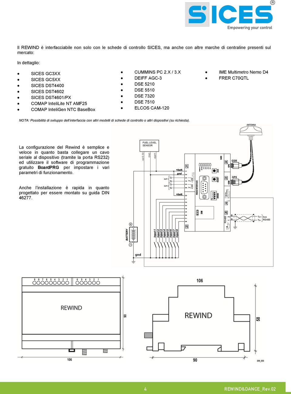 X DEIFF AGC-3 DSE 5210 DSE 5510 DSE 7320 DSE 7510 ELCOS CAM-120 IME Multimetro Nemo D4 FRER C70QTL NOTA: Possibilità di sviluppo dell interfaccia con altri modelli di schede di controllo o altri