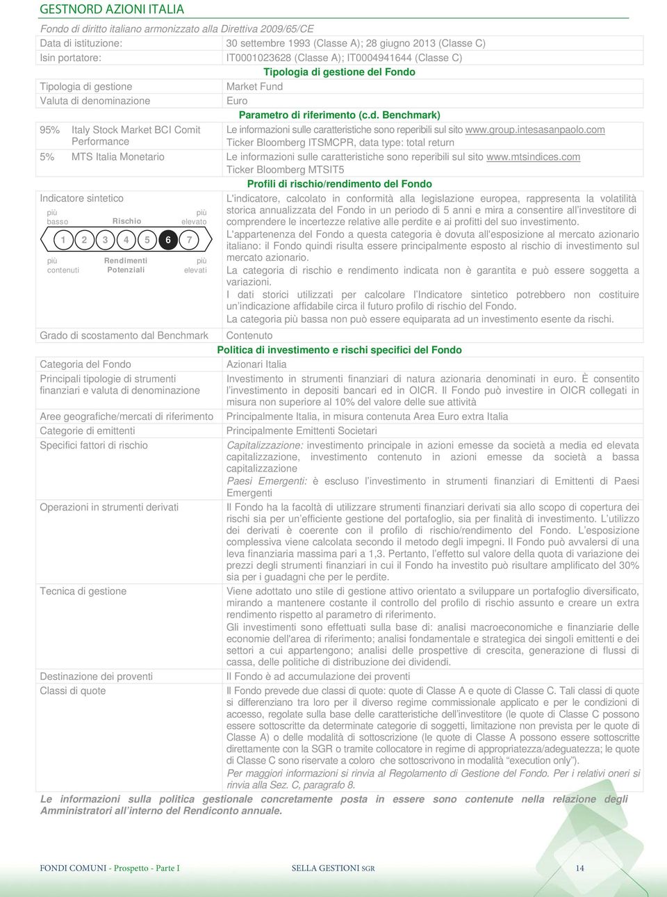 group.intesasanpaolo.com Ticker Bloomberg ITSMCPR, data type: total return 5% MTS Italia Monetario Le informazioni sulle caratteristiche sono reperibili sul sito www.mtsindices.