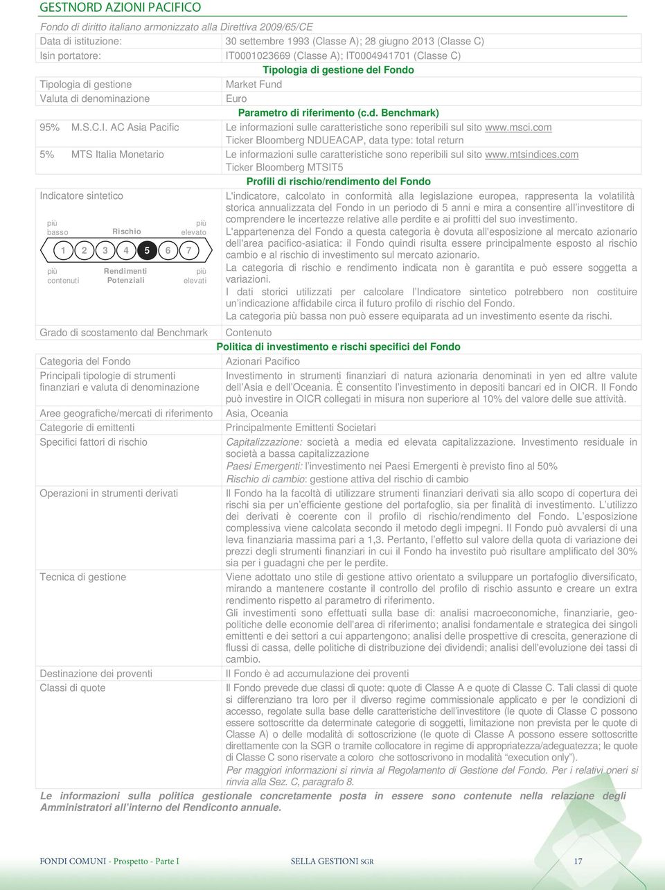 msci.com Ticker Bloomberg NDUEACAP, data type: total return 5% MTS Italia Monetario Le informazioni sulle caratteristiche sono reperibili sul sito www.mtsindices.