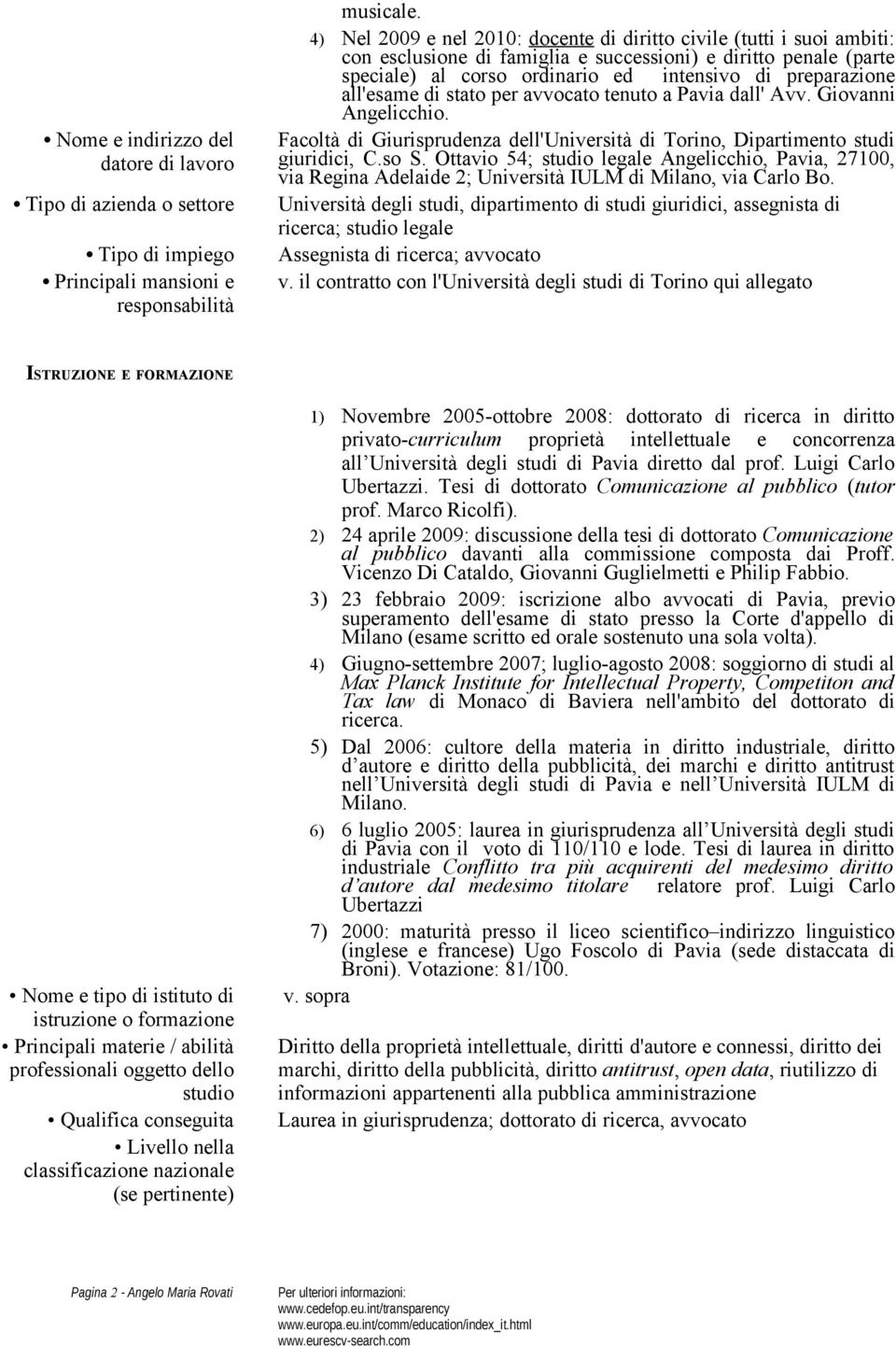 all'esame di stato per avvocato tenuto a Pavia dall' Avv. Giovanni Angelicchio. Facoltà di Giurisprudenza dell'università di Torino, Dipartimento studi giuridici, C.so S.