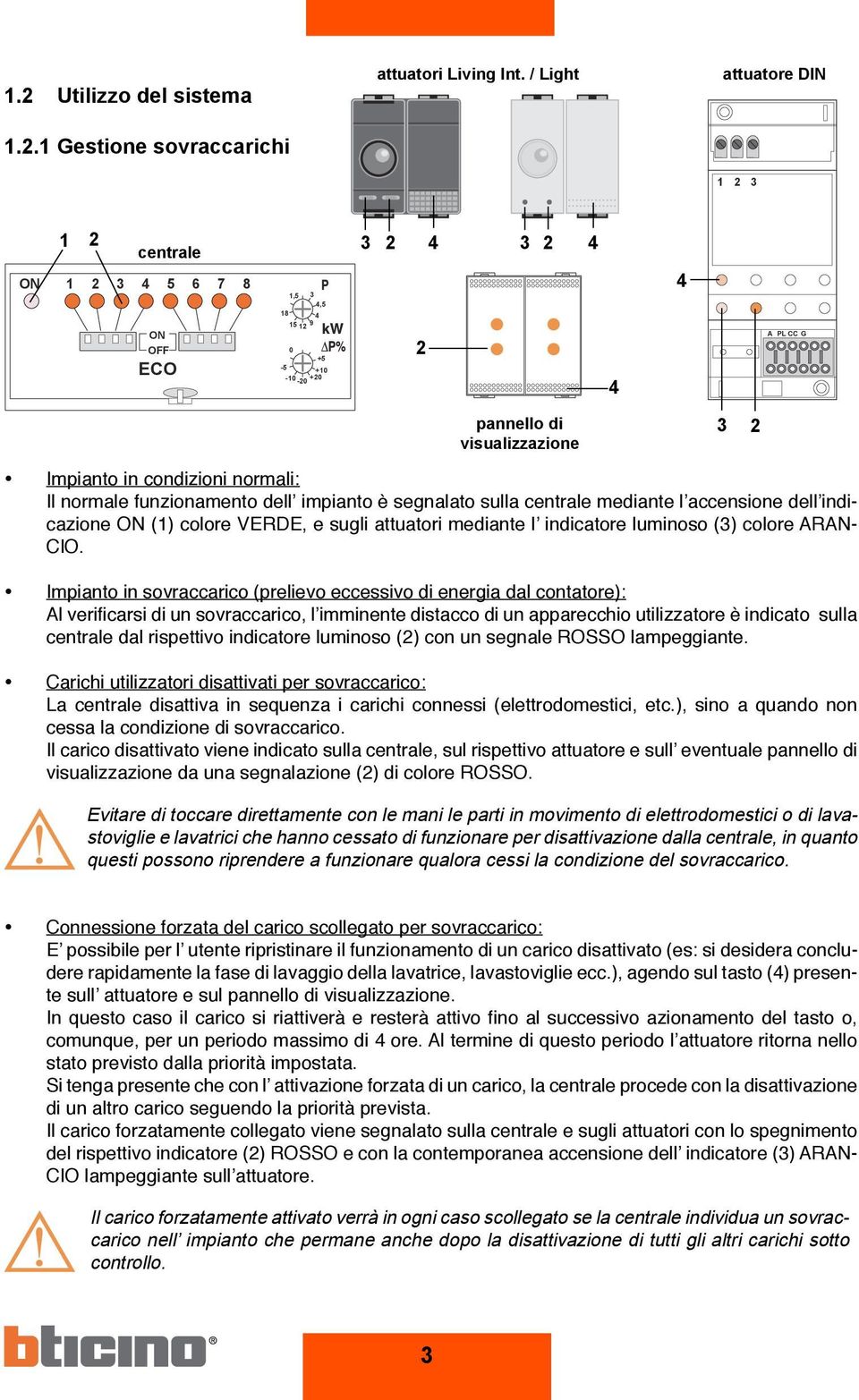 mediante l accensione dell indicazione () colore VERDE, e sugli attuatori mediante l indicatore luminoso (3) colore ARAN- CIO.