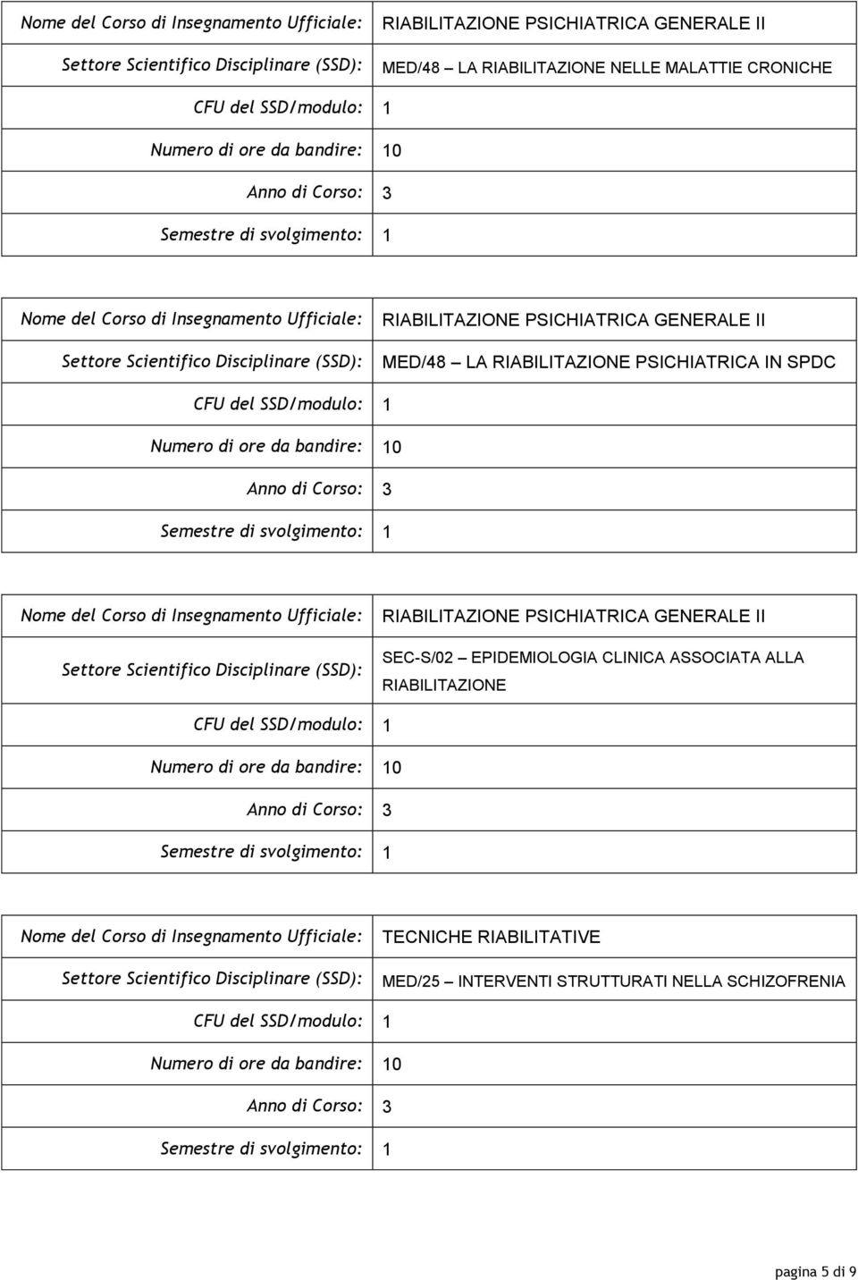 RIABILITAZIONE PSICHIATRICA GENERALE II SEC-S/02 EPIDEMIOLOGIA CLINICA ASSOCIATA ALLA