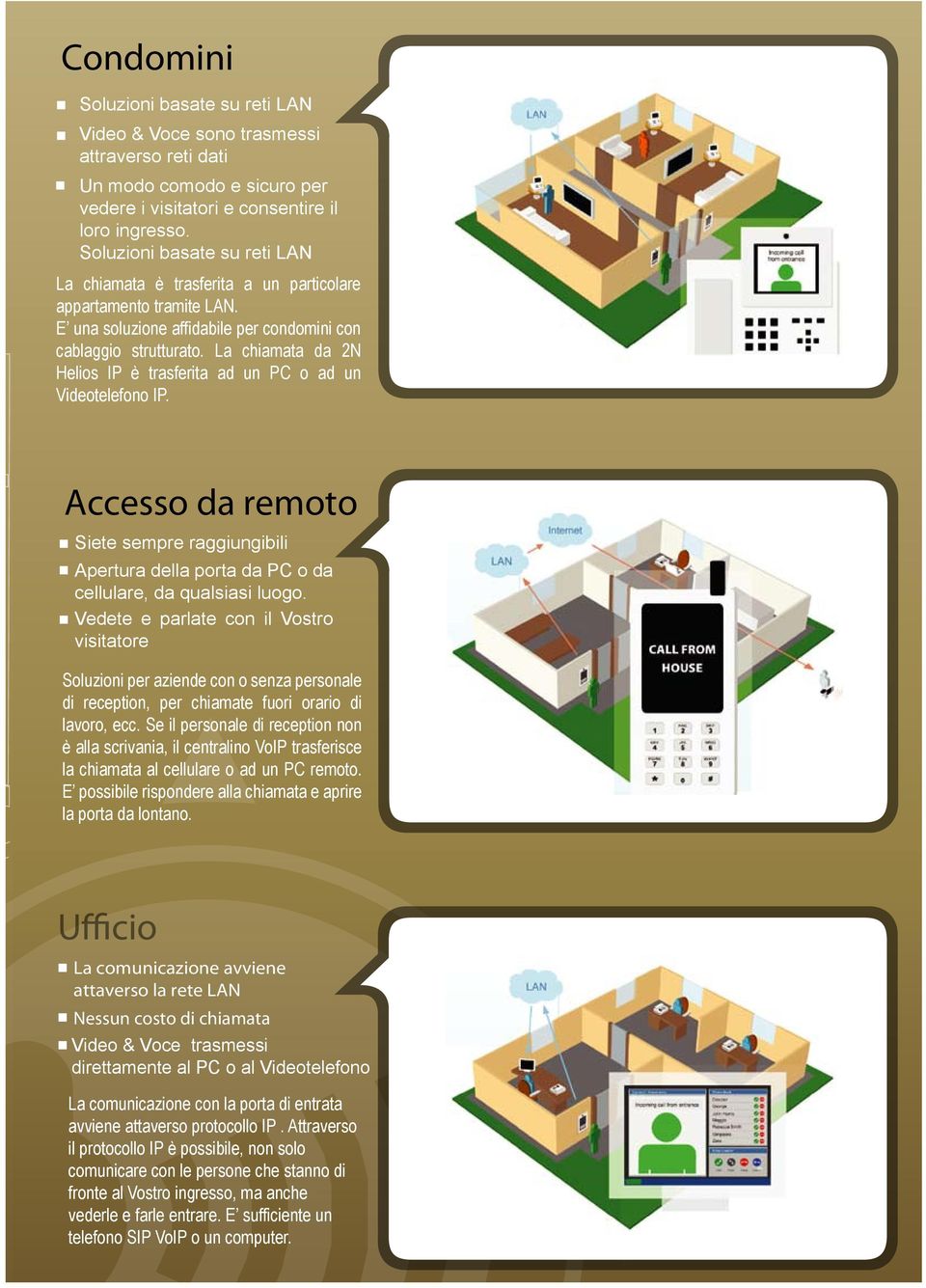 La chiamata da 2N Helios IP è trasferita ad un PC o ad un Videotelefono IP. Accesso da remoto Siete sempre raggiungibili Apertura della porta da PC o da cellulare, da qualsiasi luogo.