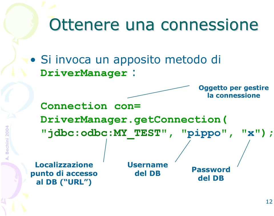 getConnection( "jdbc:odbc:my_test", "pippo", "x"); Localizzazione