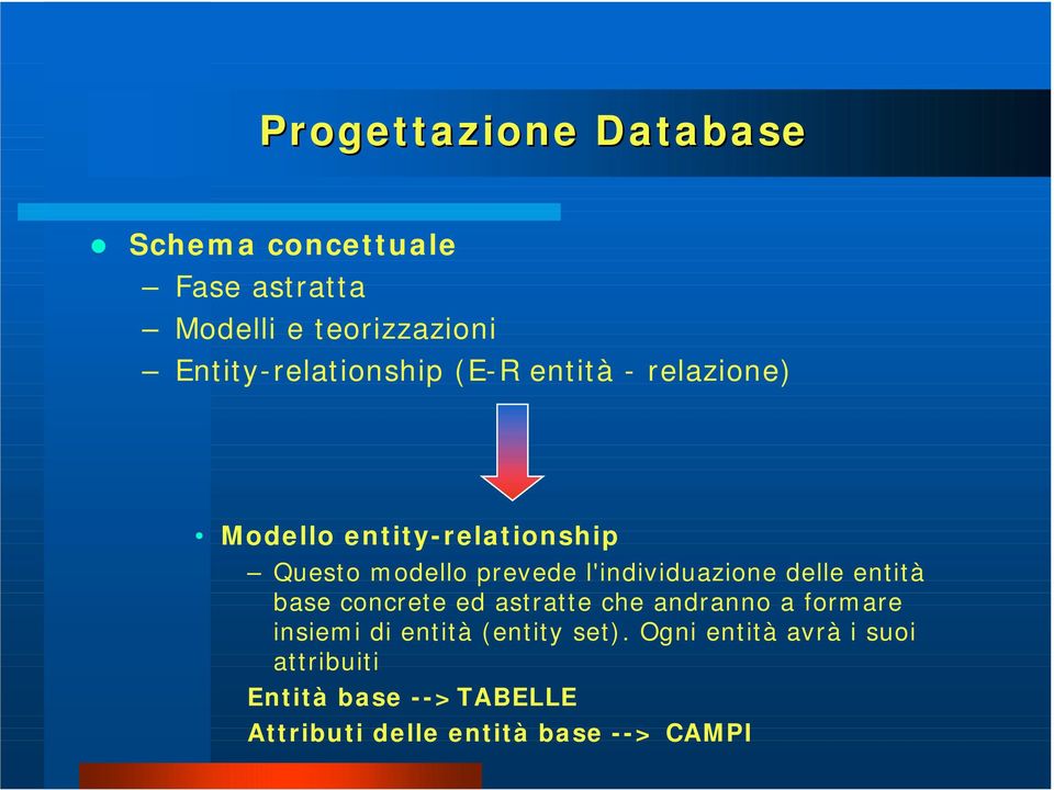 relazione) Modello entity-relationship Questo modello prevede l'individuazione delle entità