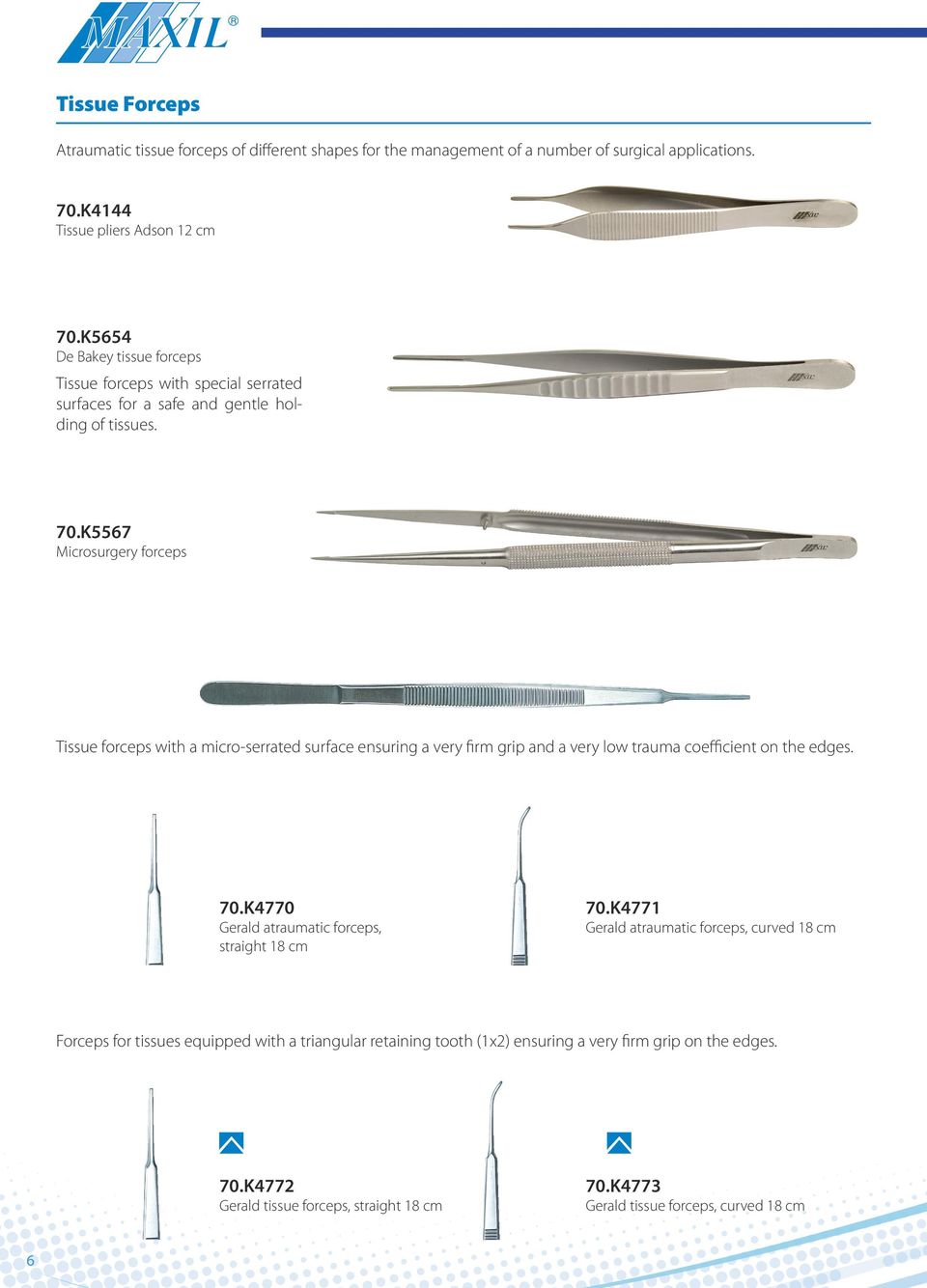 K5567 Microsurgery forceps Tissue forceps with a micro-serrated surface ensuring a very firm grip and a very low trauma coefficient on the edges. 70.