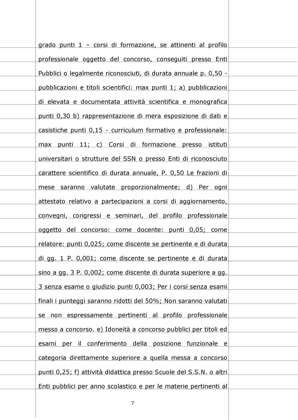 casistiche punti 0,15 - curriculum formativo e professionale: max punti 11; c) Corsi di formazione presso istituti universitari o strutture del SSN o presso Enti di riconosciuto carattere scientifico