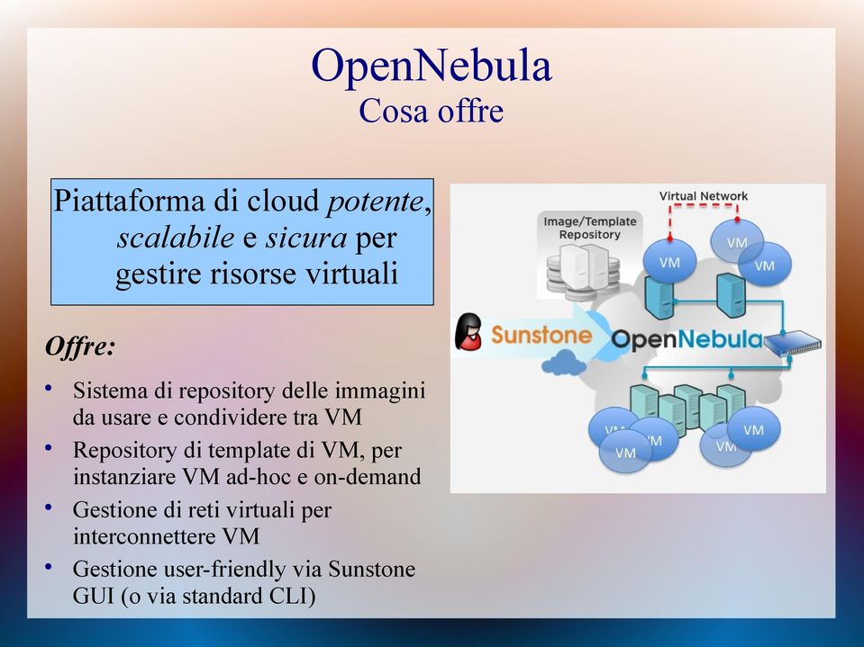 tra VM Repository di template di VM, per instanziare VM ad-hoc e on-demand Gestione di