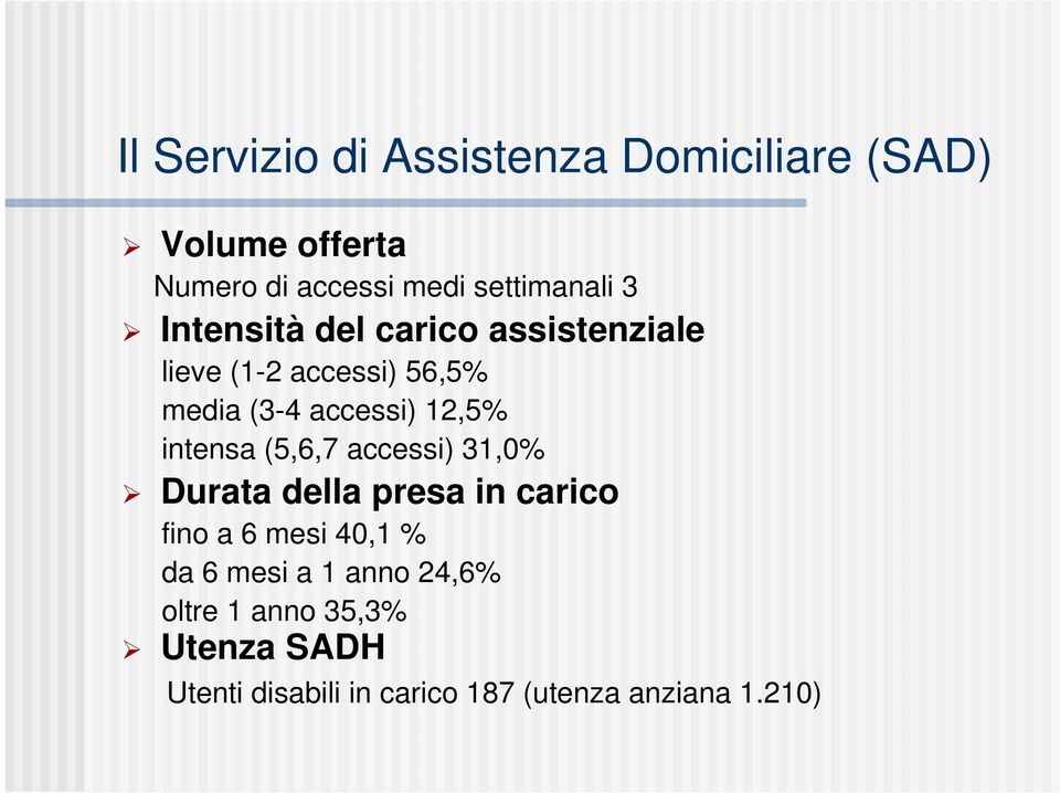 accessi) 12,5% intensa (5,6,7 accessi) 31,0% Durata della presa in carico fino a 6 mesi 40,1