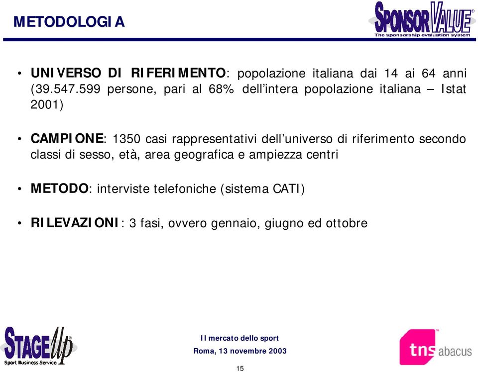 rappresentativi dell universo di riferimento secondo classi di sesso, età, area geografica e