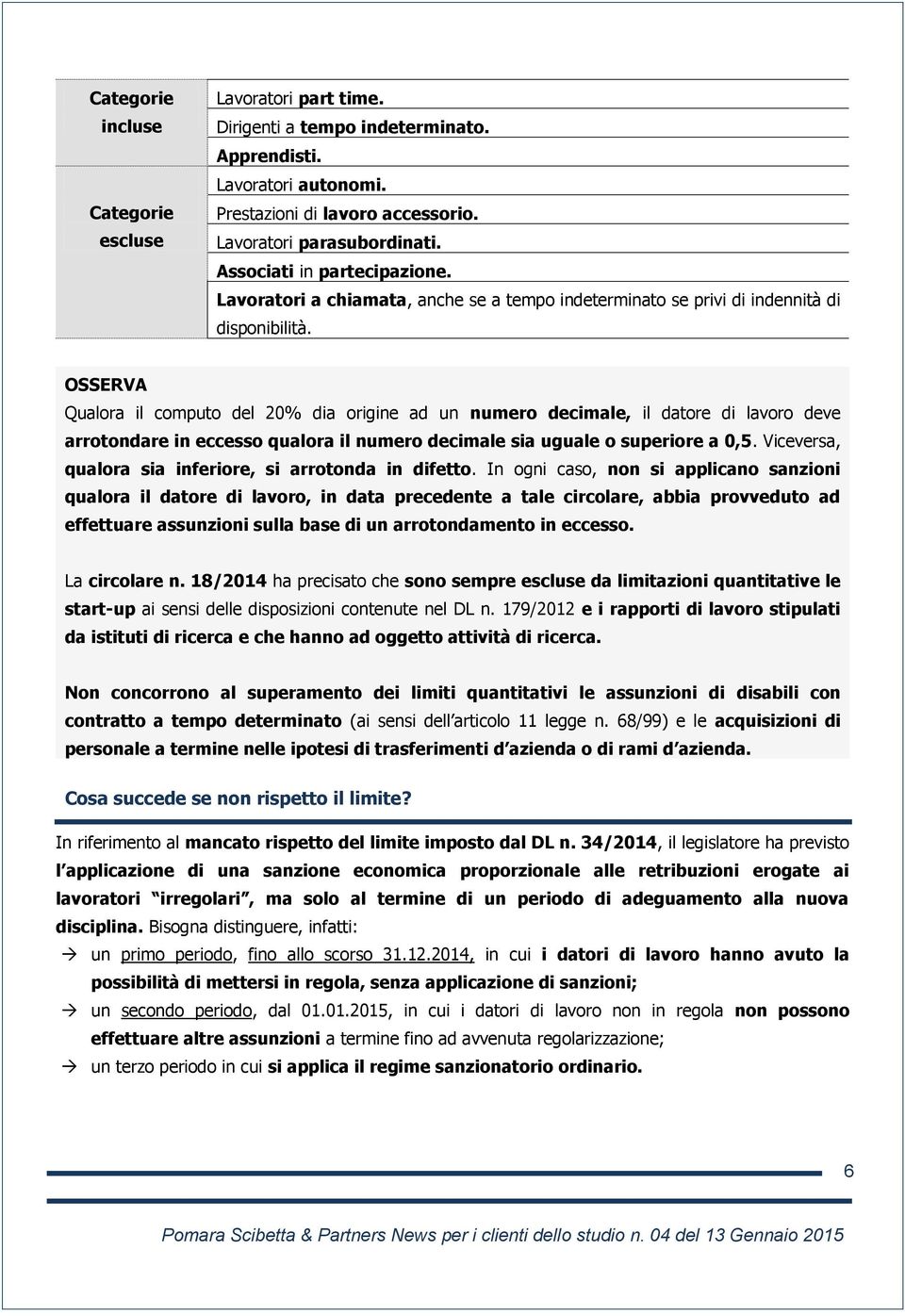 OSSERVA Qualora il computo del 20% dia origine ad un numero decimale, il datore di lavoro deve arrotondare in eccesso qualora il numero decimale sia uguale o superiore a 0,5.