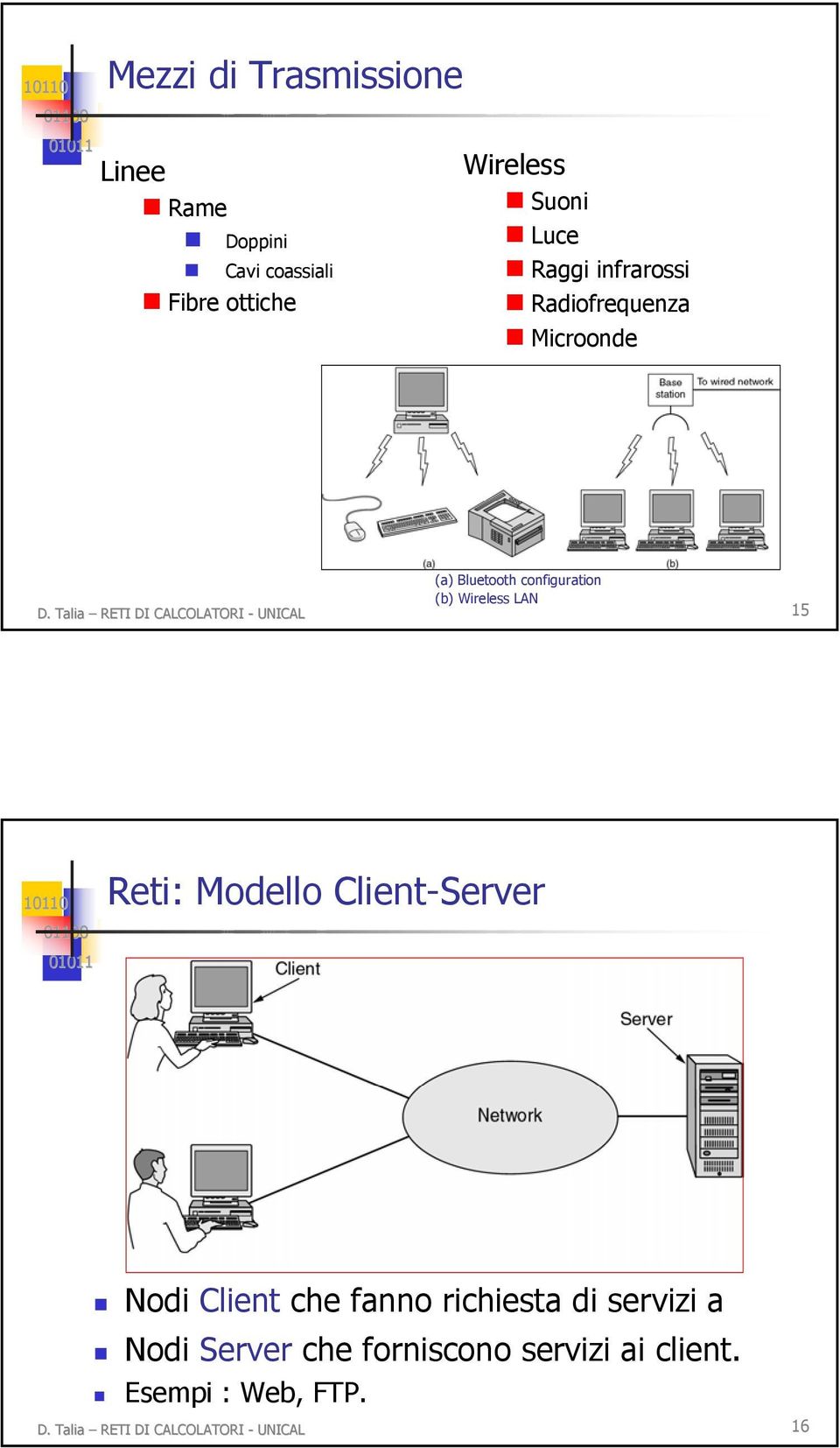 Talia RETI DI CALCOLATORI - UNICAL 15 Reti: Modello Client-Server Nodi Client che fanno richiesta