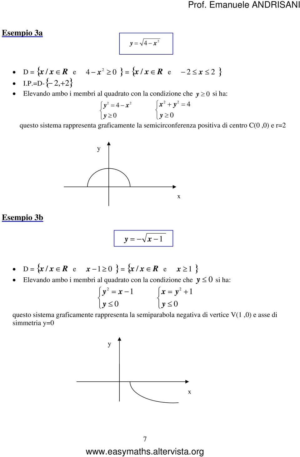 Esmpio b D { / R } { / R } Elvndo mbo i mmbri l qudrto con l condizion ch si h: qusto