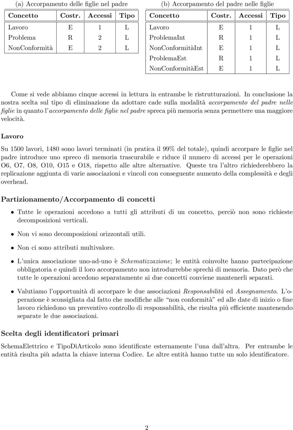 In conclusione la nostra scelta sul tipo di eliminazione da adottare cade sulla modalità accorpamento del padre nelle figlie in quanto l accorpamento delle figlie nel padre spreca più memoria senza