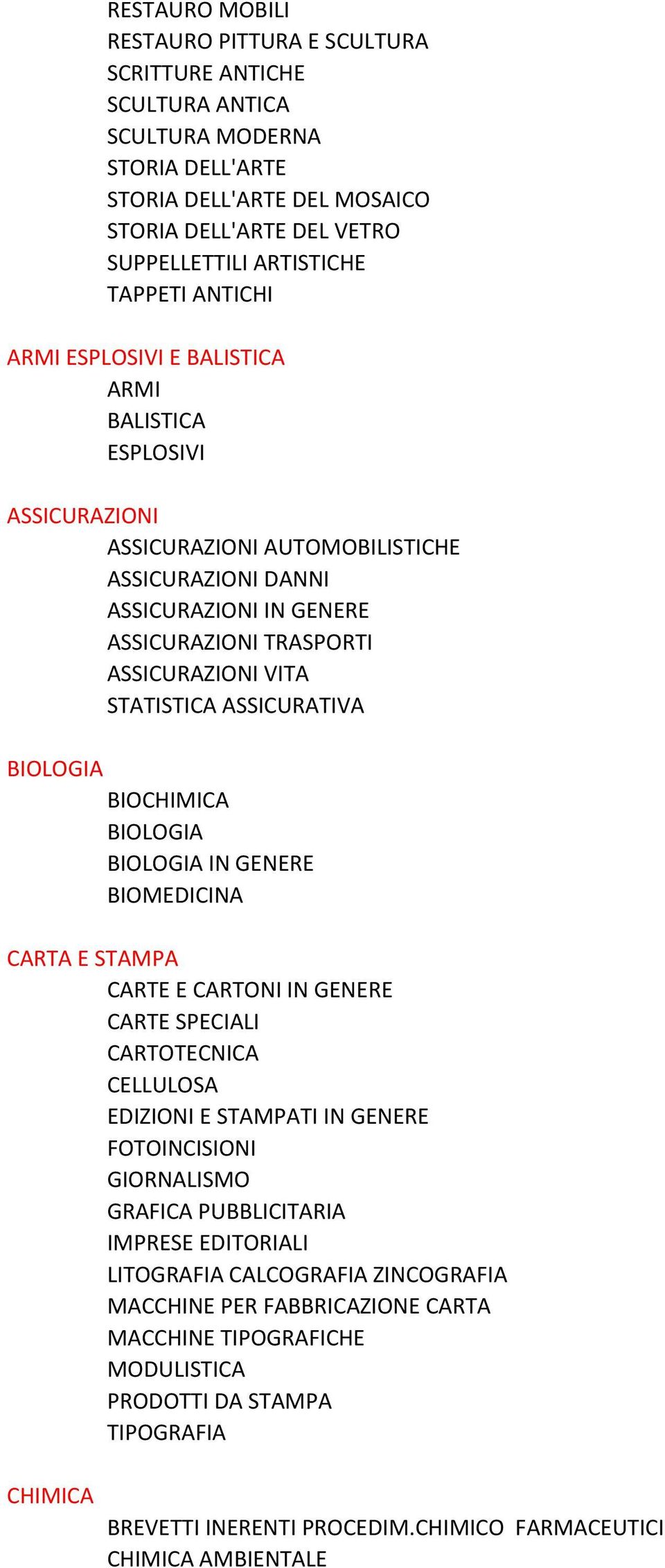 STATISTICA ASSICURATIVA BIOLOGIA BIOCHIMICA BIOLOGIA BIOLOGIA IN GENERE BIOMEDICINA CARTA E STAMPA CARTE E CARTONI IN GENERE CARTE SPECIALI CARTOTECNICA CELLULOSA EDIZIONI E STAMPATI IN GENERE