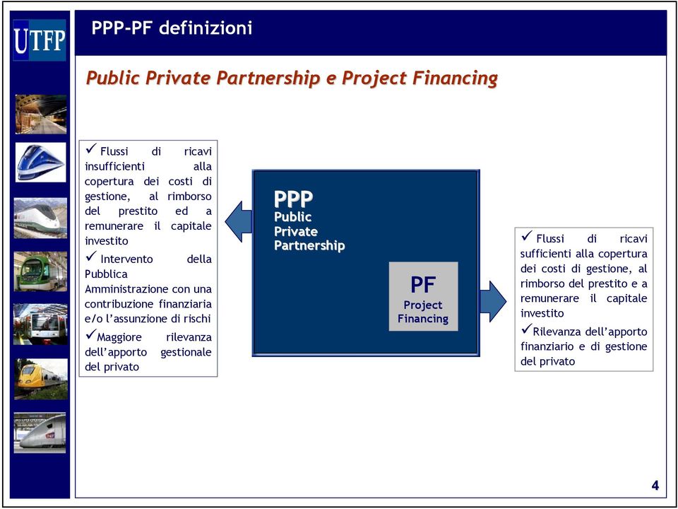 rischi Maggiore rilevanza dell apporto gestionale del privato PPP Public Private Partnership PF Project Financing Flussi di ricavi sufficienti alla