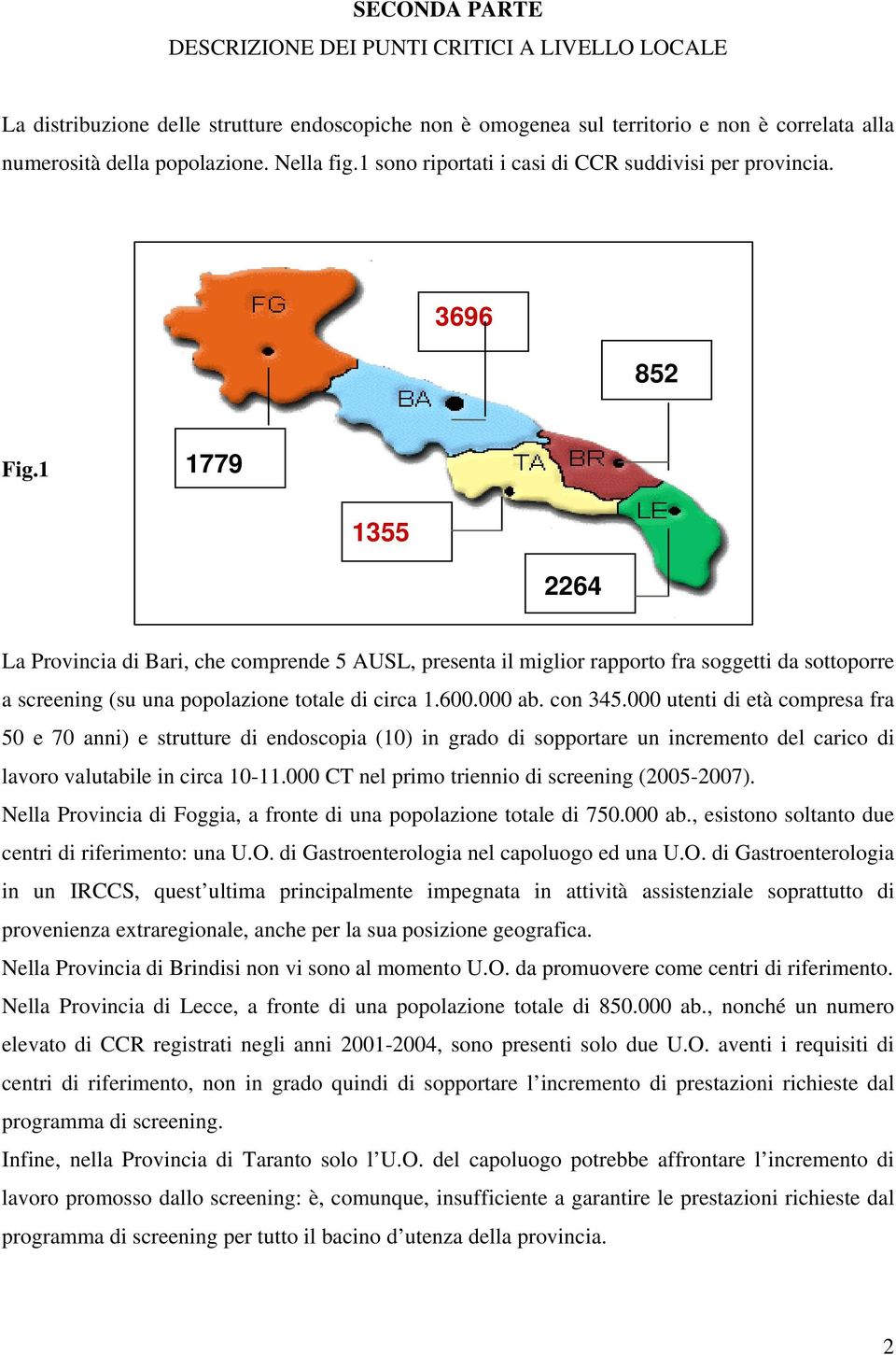 1 1779 1355 2264 La Provincia di Bari, che comprende 5 AUSL, presenta il miglior rapporto fra soggetti da sottoporre a screening (su una popolazione totale di circa 1.600.000 ab. con 345.