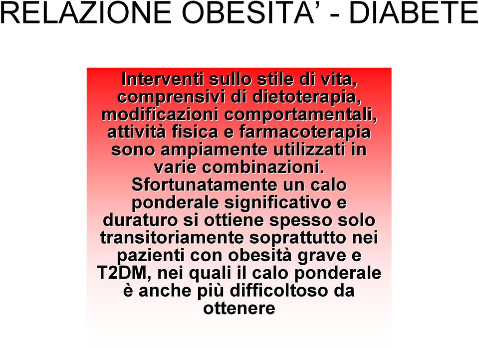 Sfortunatamente un calo ponderale significativo e duraturo si ottiene spesso solo transitoriamente